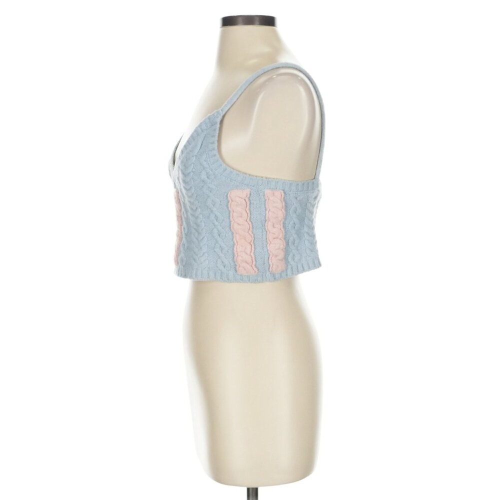 For Love & Lemons Blue & Pink Cable Knit 2-Piece Set Cropped Tank & Shrug XS/S - Picture 11 of 16